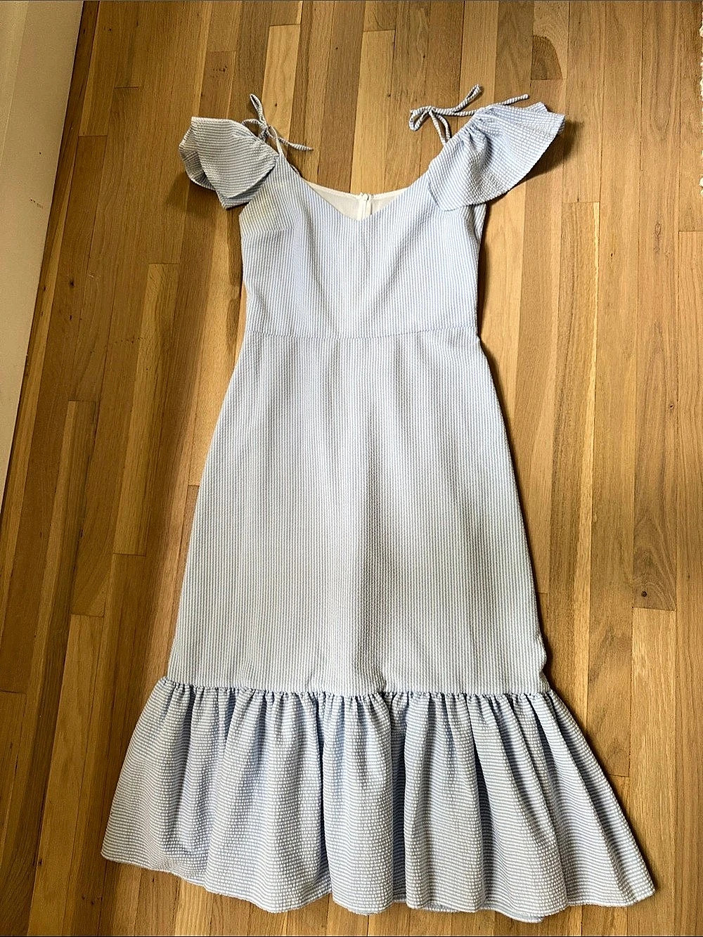 STAUD Seersucker Midi Dress Striped Maxi Dress Blue & White Medium